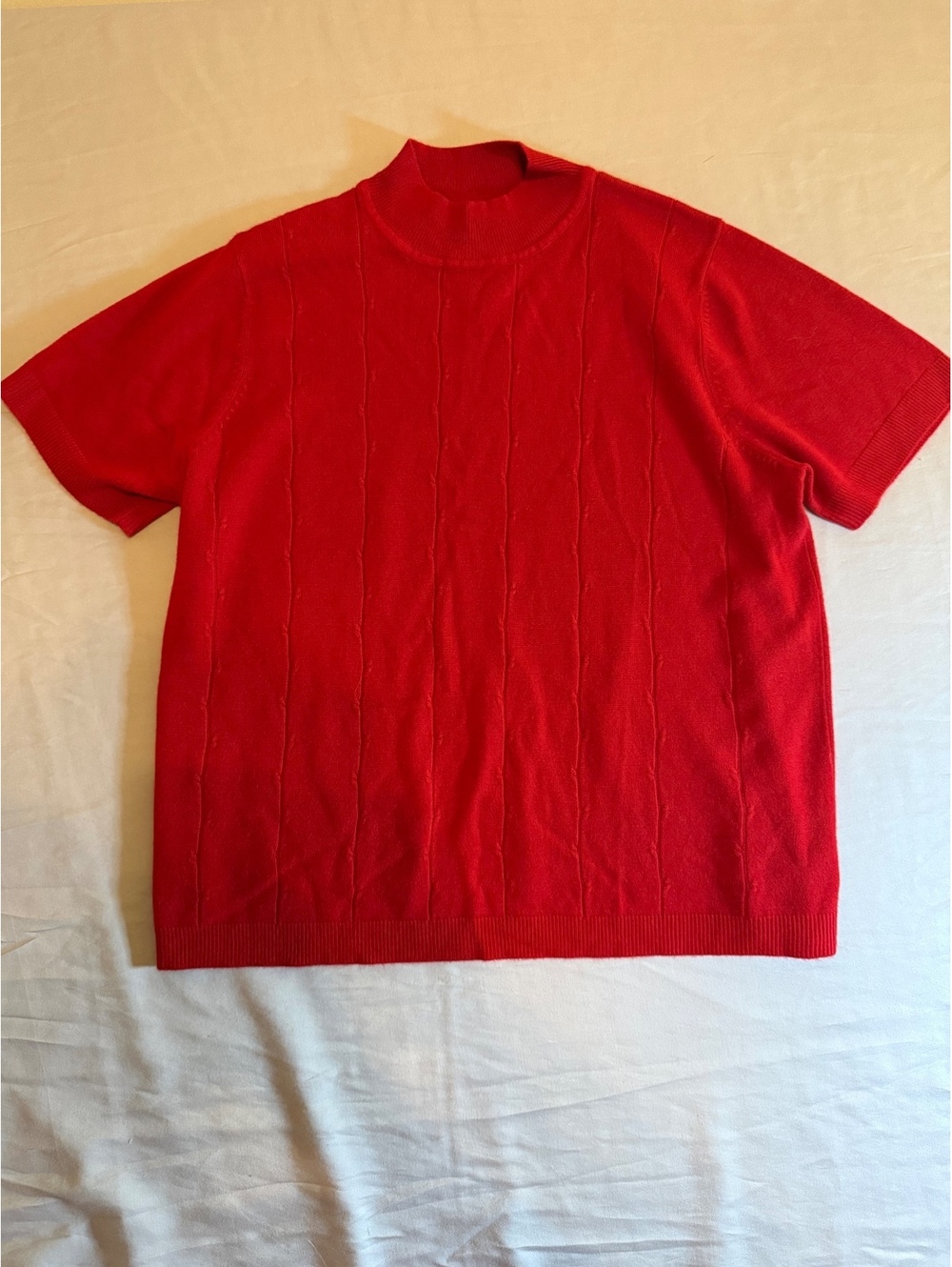 Sag Harbor Woman Red Short Sleeve Mock Neck Sweater, Size 1X, 100% Acrylic